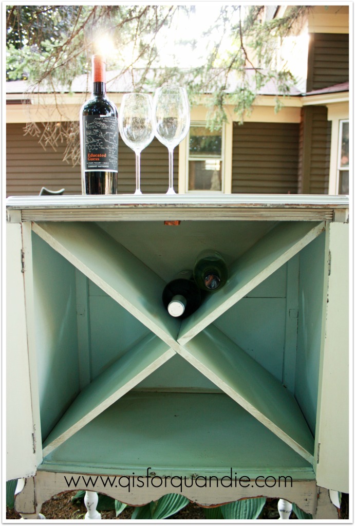 upcycled wine cabinet interior