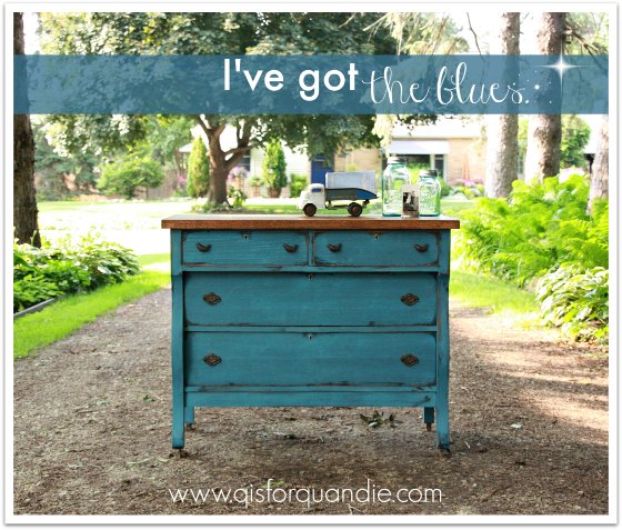 Dresser painted in custom mix of MMS milk paint blues.