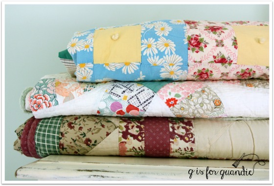 girls room quilt stack