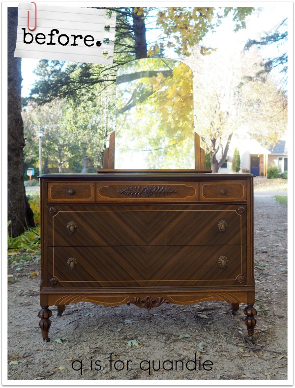 the rustic teal dresser.  q is for quandie